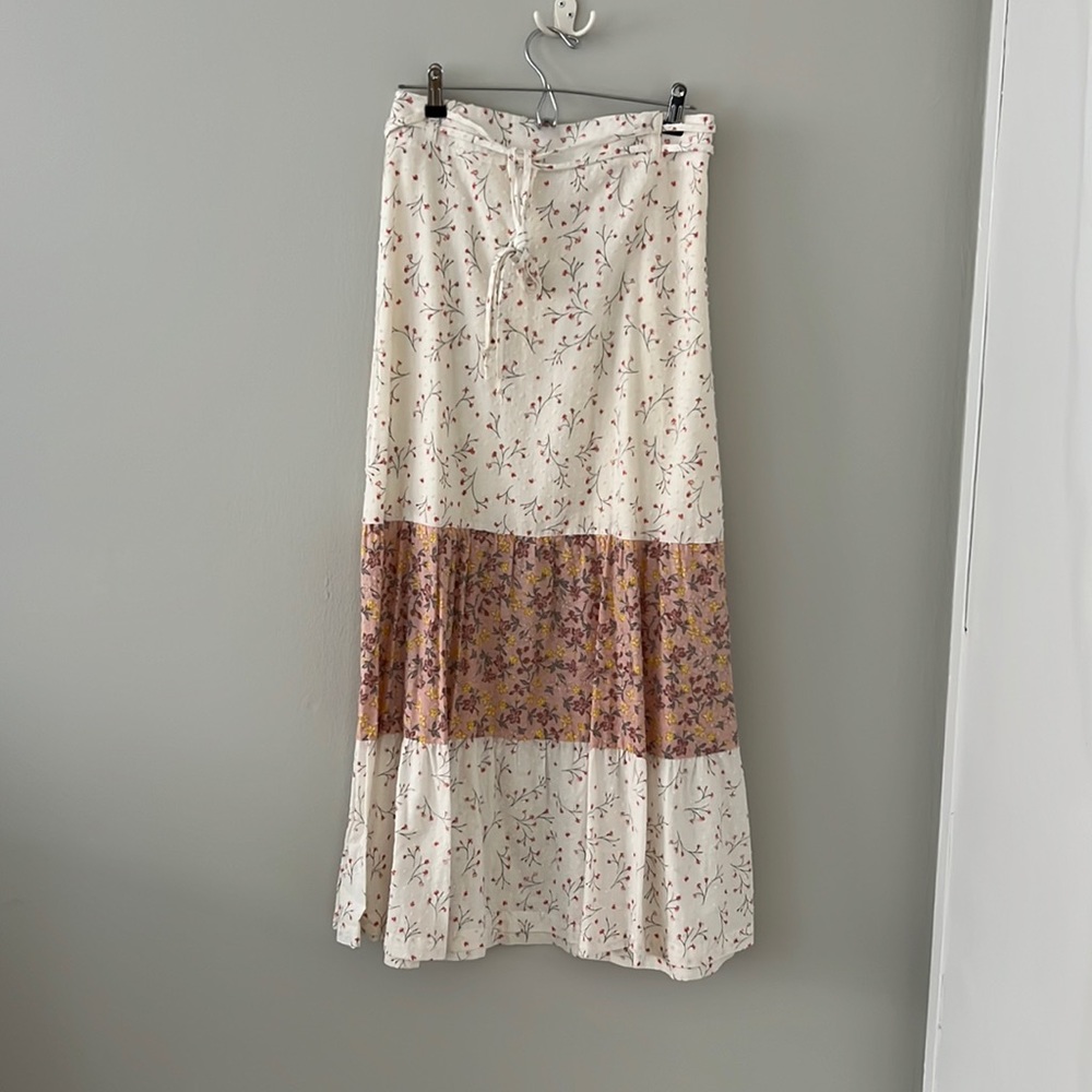 Floral maxi skirt with Swiss dot detail!